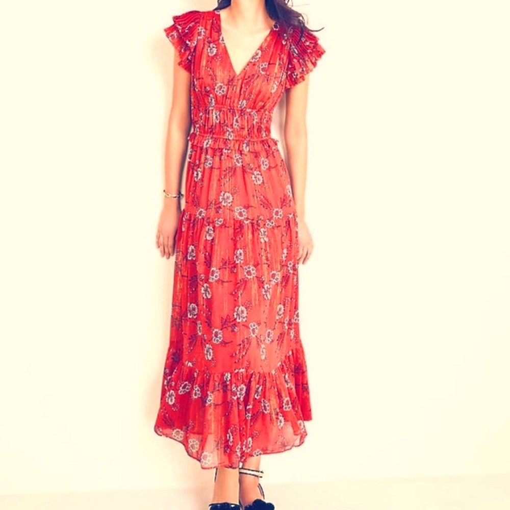 Ann Taylor Rudy colored maxi dress with flutter sleeves